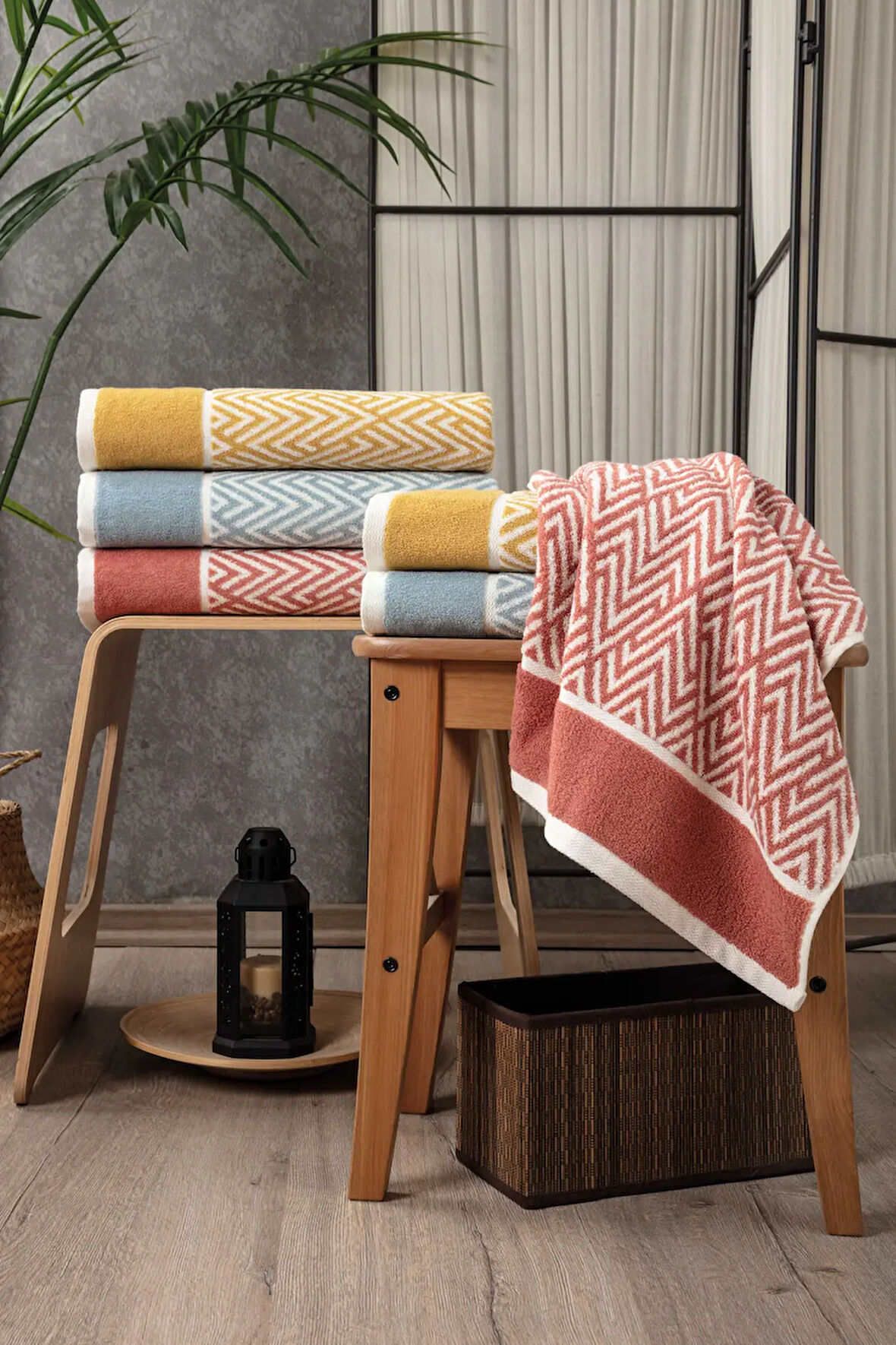 Sevim İpliği Boyalı El/Saç Havlusu - %100 Pamuk & Yumuşak & Çizgili Havlu - 45x90 cm - Terra (Kiremit)