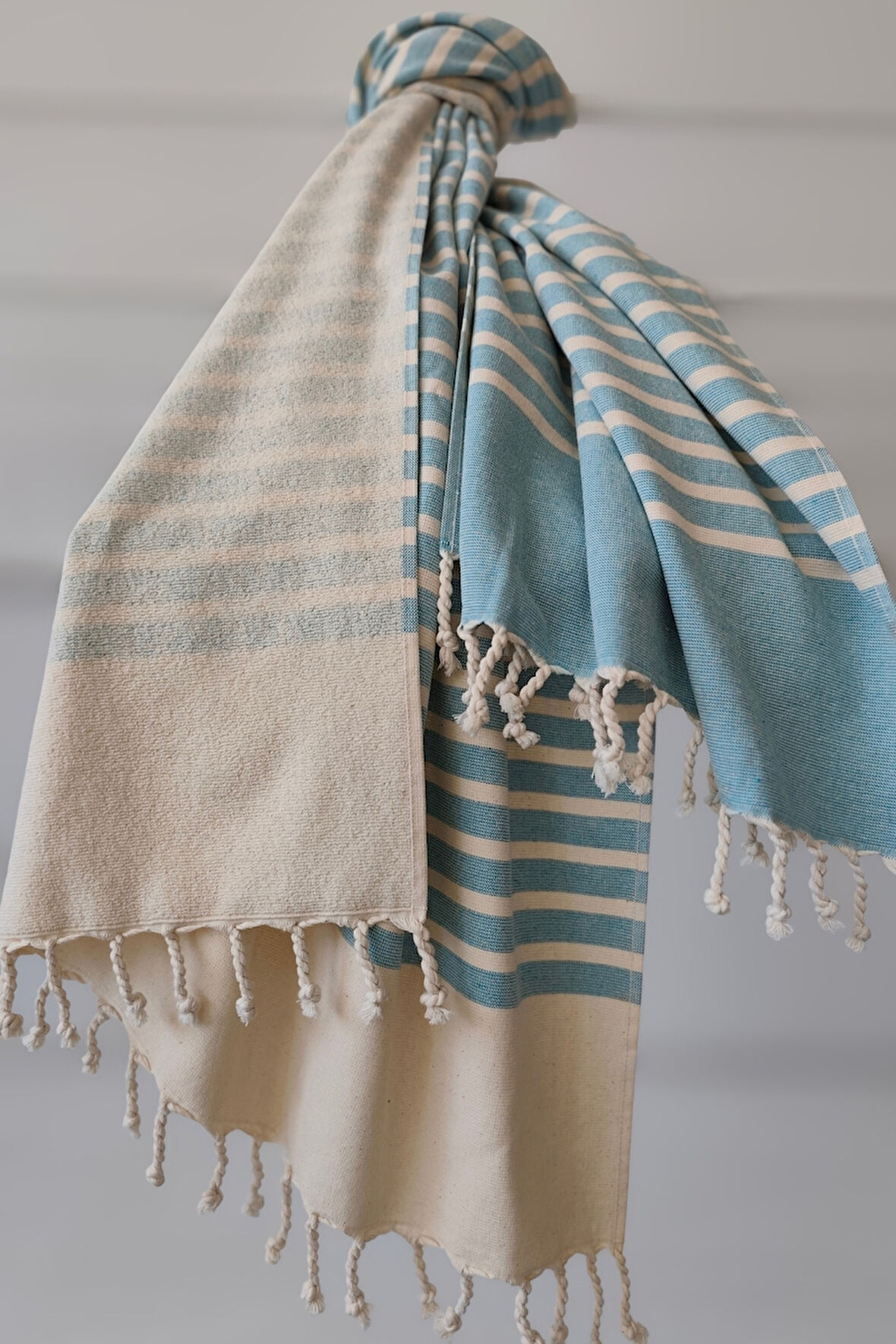 Sevim %100 Pamuk Çizgili Plaj-Şezlong Örtüsü-Peştemal-Turkuaz