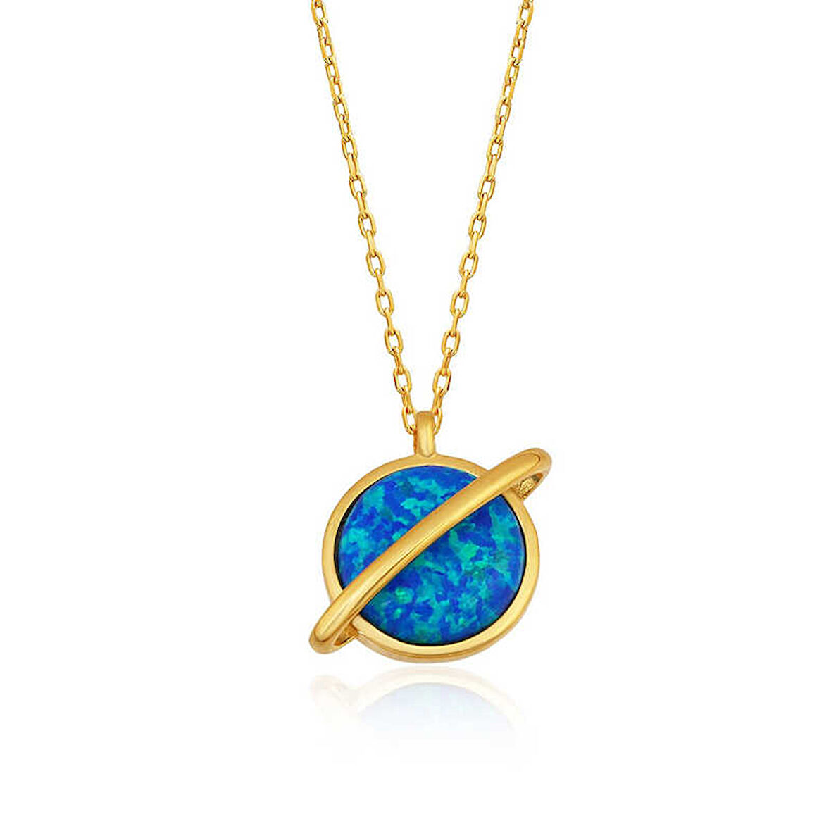Özel Kutu ve Gümüş Bezi İle Gümüş Gold Opal Taşlı Gezegen Bayan Kolye