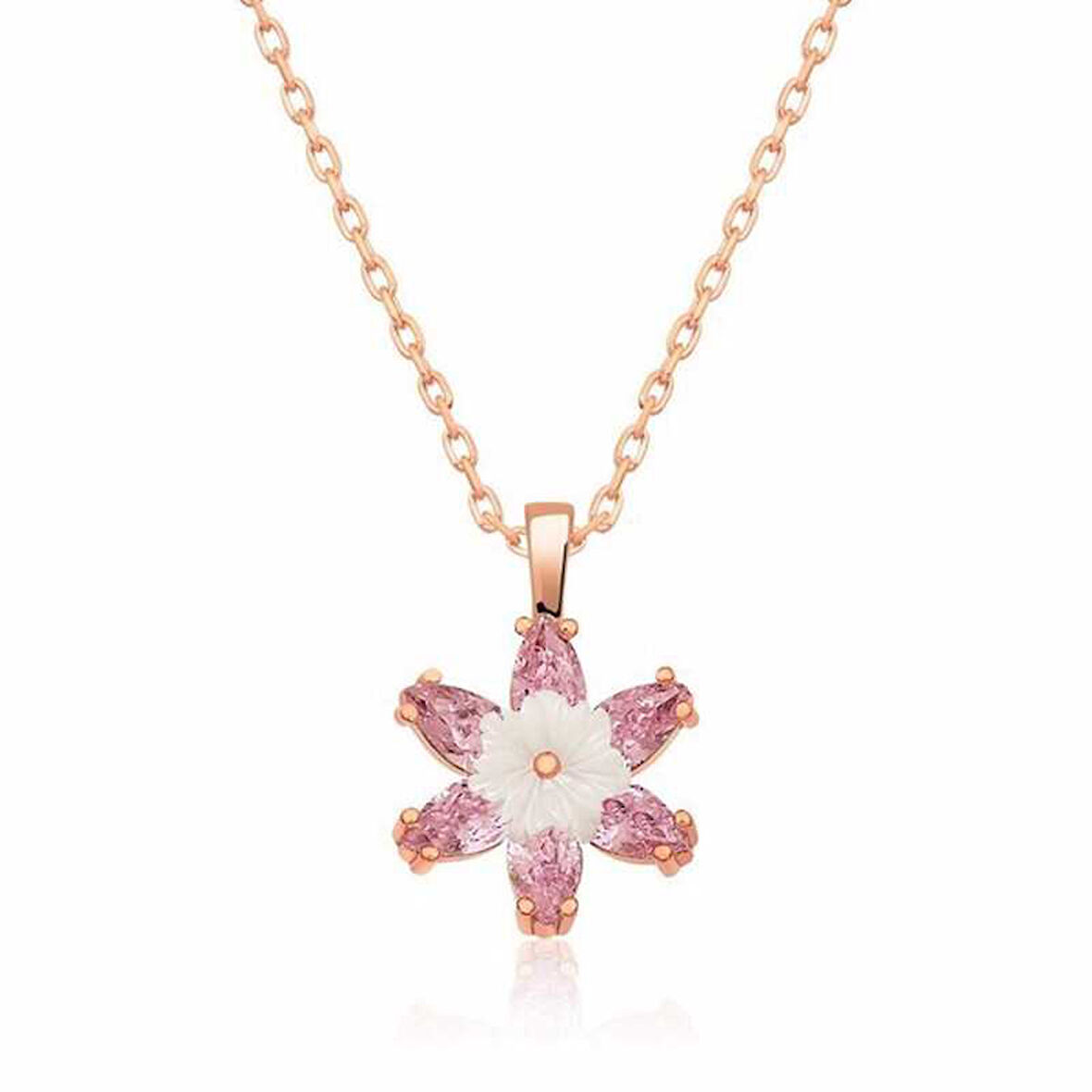 Özel Kutu ve Gümüş Bezi İle Gümüş Rose Pembe Lotus Çiçeği Kolye