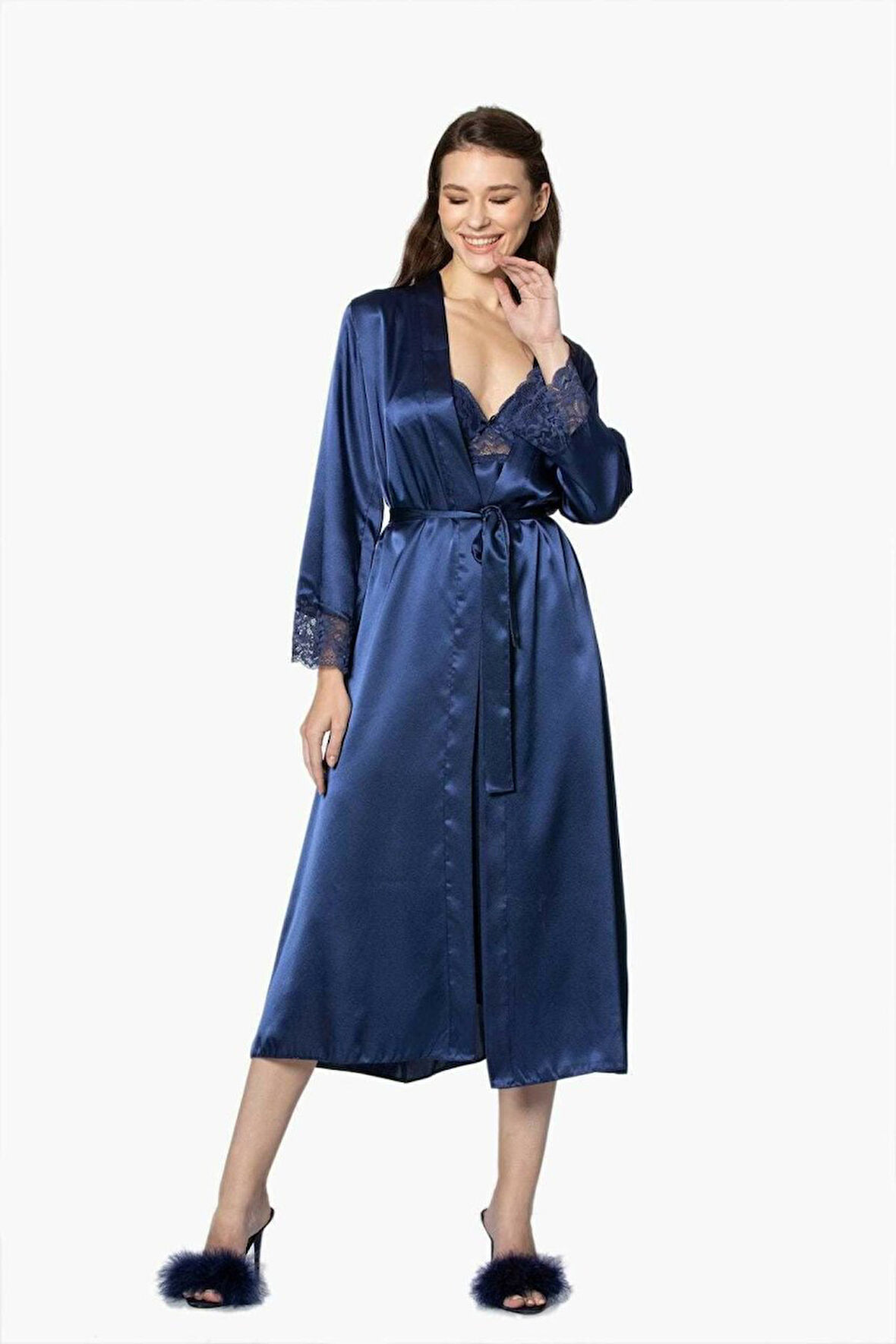Pierre Cardin Uzun Saten Sabahlık Gecelik Set 4370