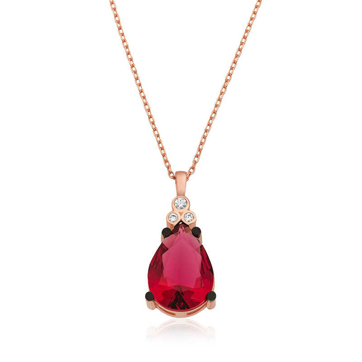 Özel Kutu ve Gümüş Bezi İle Gümüş Kırmızı Topaz Damla Kolye