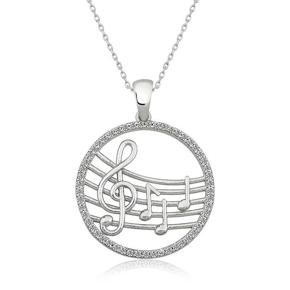 Özel Kutu ve Gümüş Bezi İle Gümüş Müzik Temalı Bayan Kolye