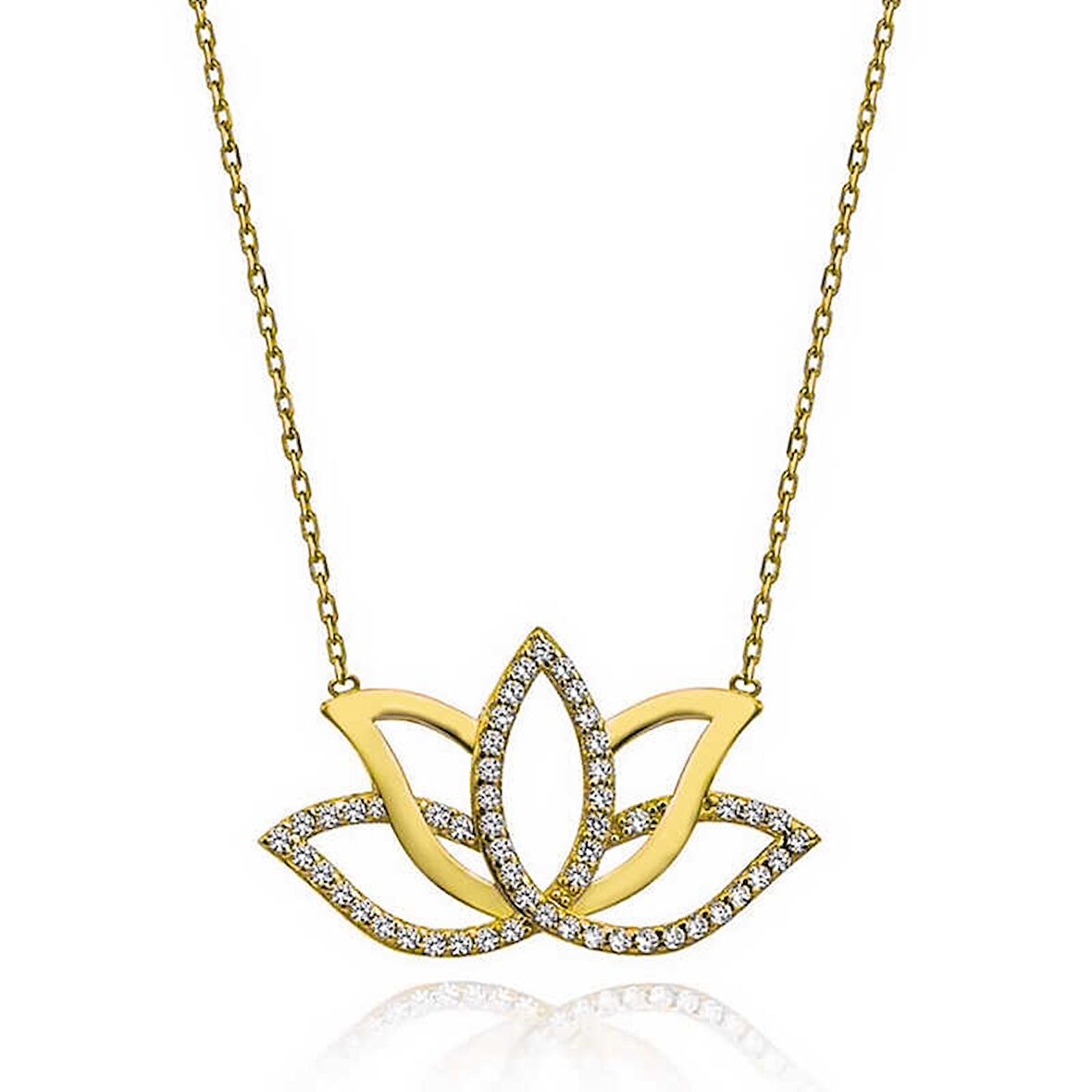 Özel Kutu ve Gümüş Bezi İle Gümüş Gold Lotus Çiçeği Kadın Kolye