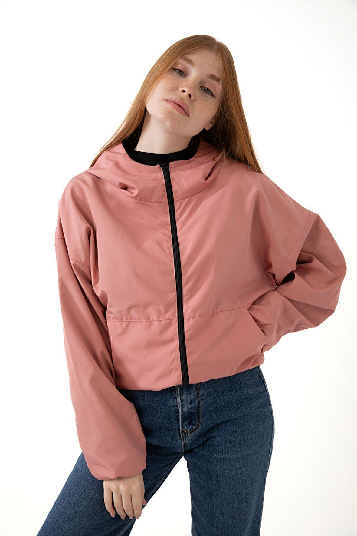 Kadın Su Yeşili Kapüşonlu Su ve Rüzgar Geçirmez Cepli Astarlı Oversize Mevsimlik Yağmurluk