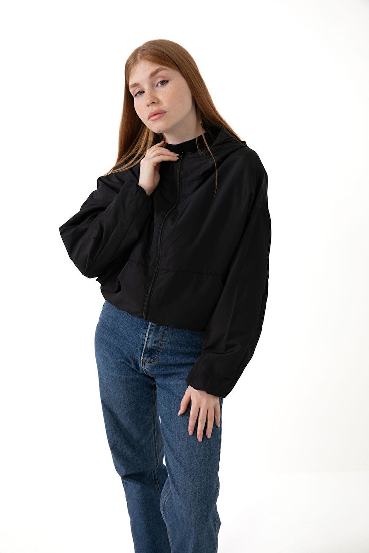 Kadın Su Yeşili Kapüşonlu Su ve Rüzgar Geçirmez Cepli Astarlı Oversize Mevsimlik Yağmurluk