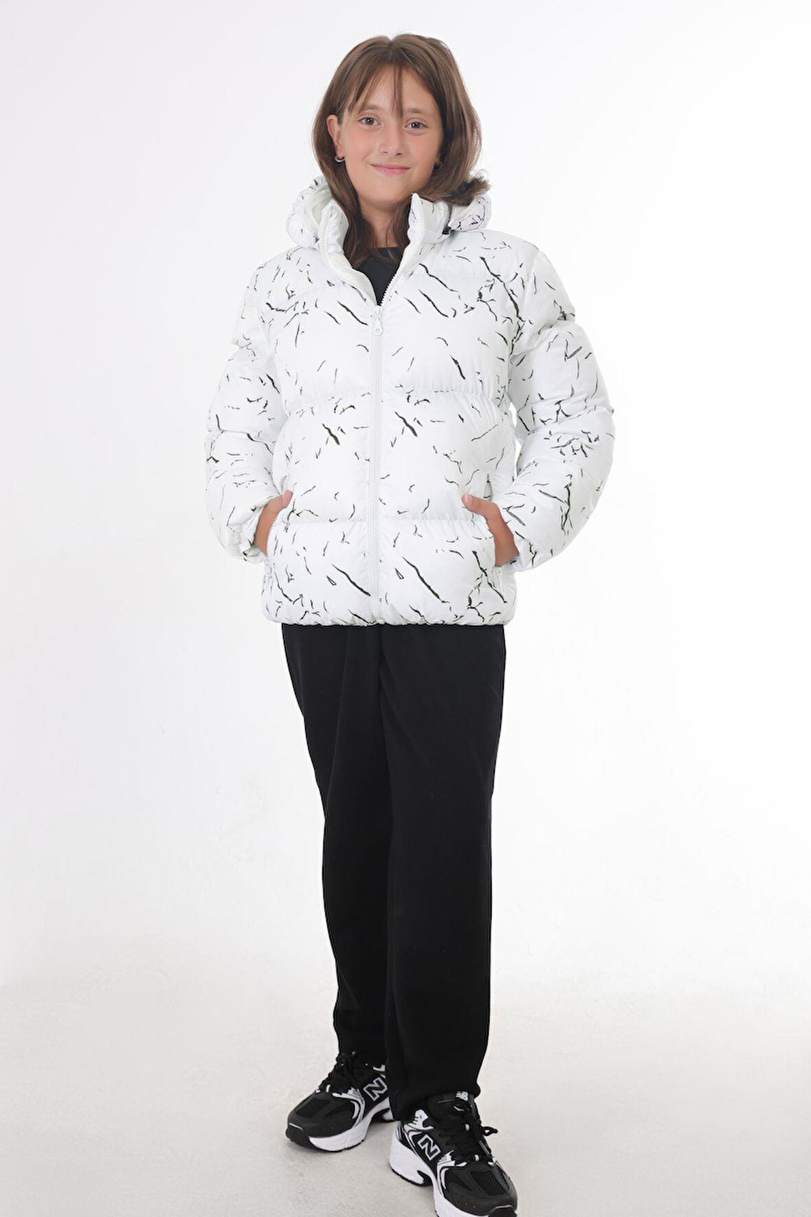 Kız Çocuk Çıkabilir Kapüşonlu Su ve Rüzgar Geçirmez Cepli Kışlık Şişme Mont & Kaban & Parka