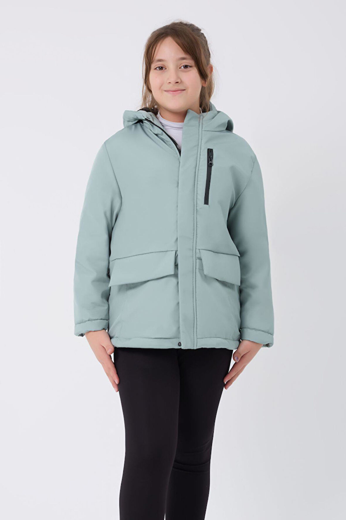 Kız Çocuk Kürklü Su ve Rüzgar Geçirmez Kapüşonlu 3 Cep Kışlık Mont & Kaban & Parka