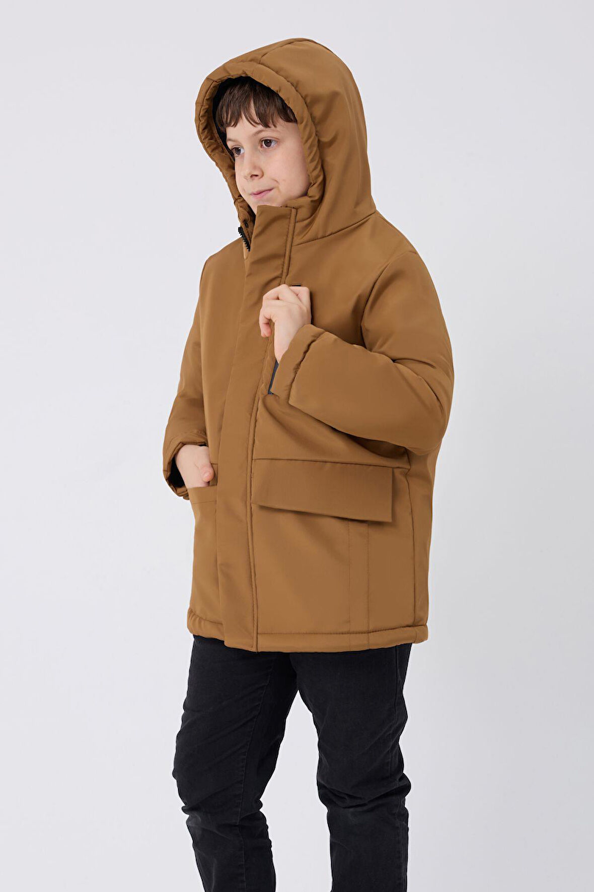 Erkek ÇocukSu Ve Rüzgar Geçirmez Kapüşonlu 3 Cep Kışlık Mont & Kaban & Parka