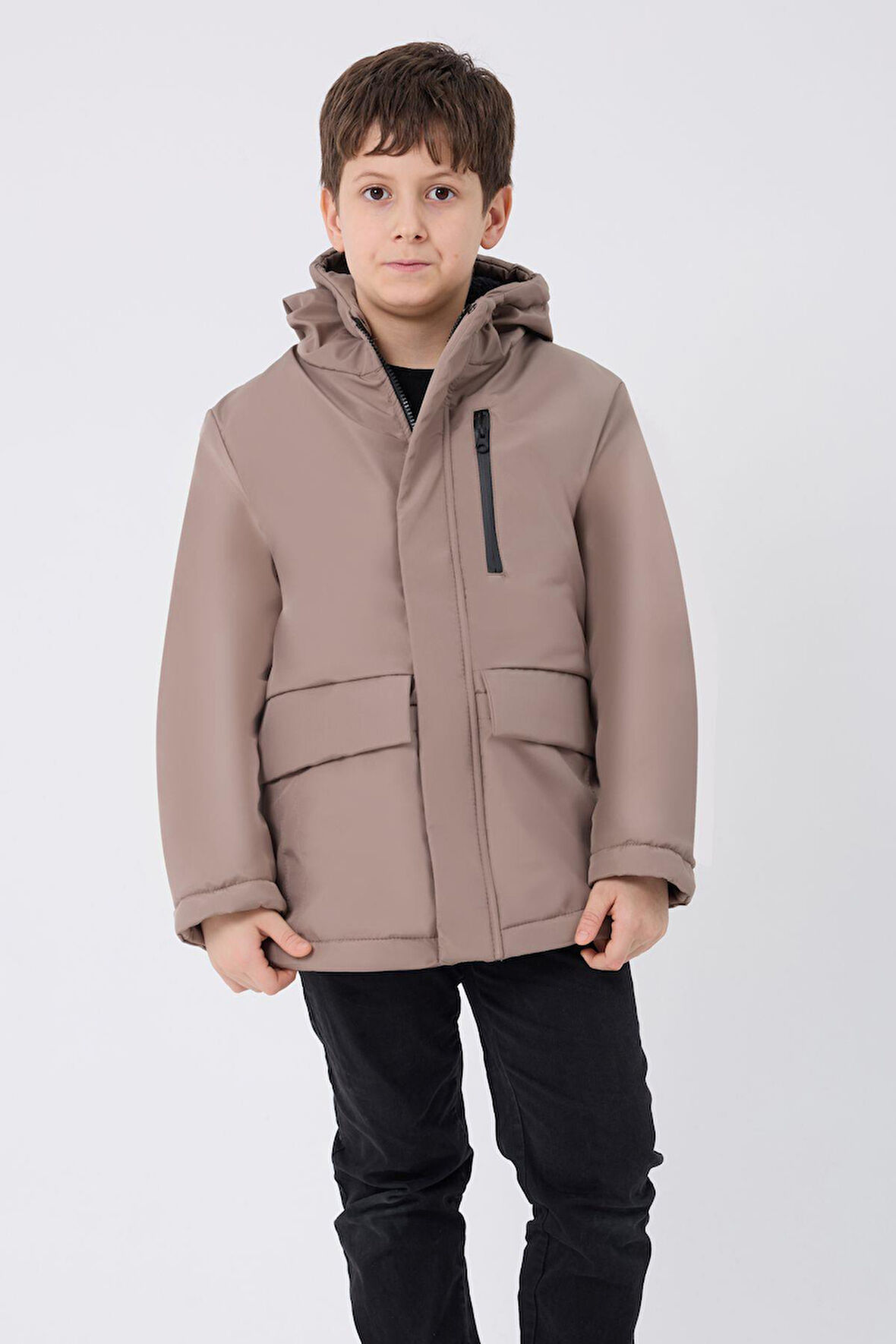 Erkek ÇocukSu Ve Rüzgar Geçirmez Kapüşonlu 3 Cep Kışlık Mont & Kaban & Parka