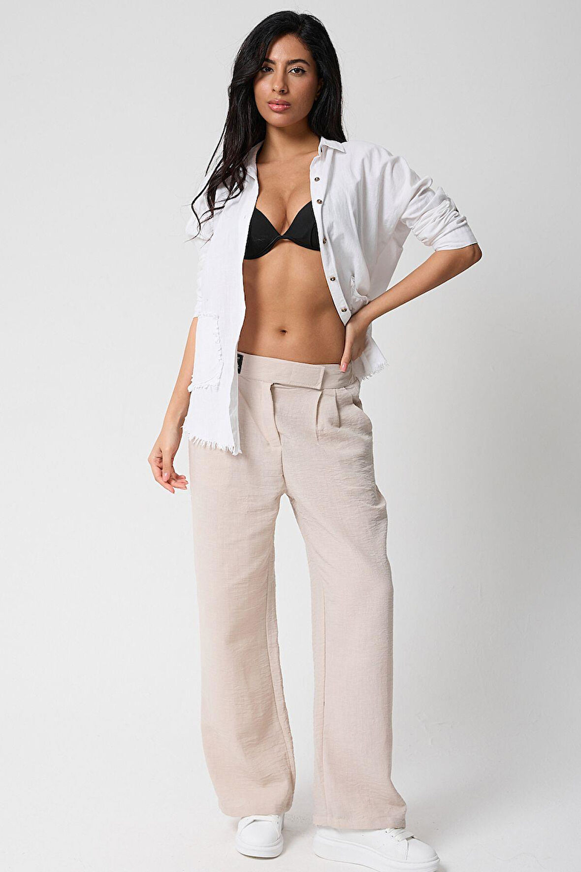 Kadın Yüksek Bel Cırtlı Beli Palazzo Pantolon