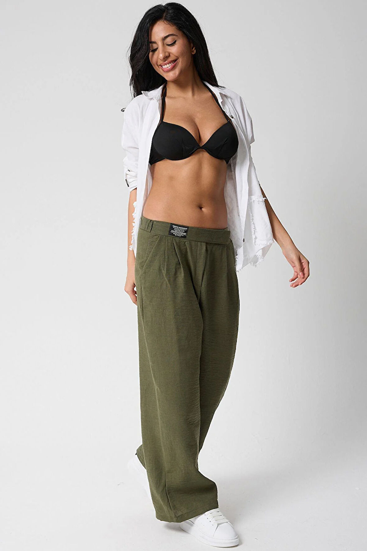 Kadın Yüksek Bel Cırtlı Beli Palazzo Pantolon