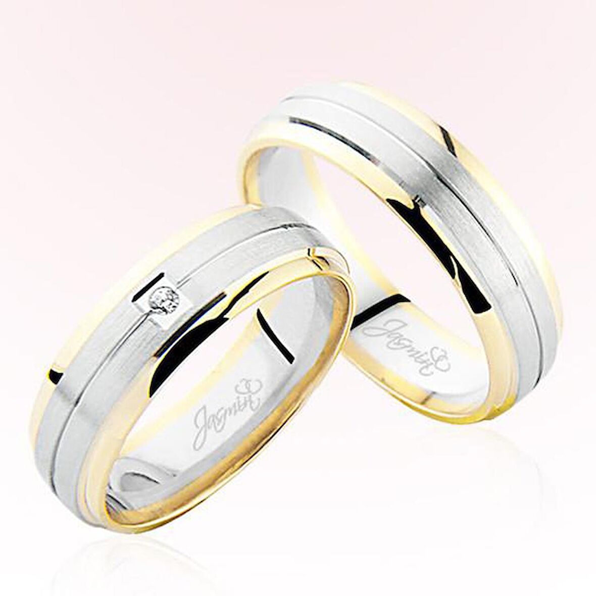 Sarı Beyaz Şeritli Taşlı Altın Alyans 5102