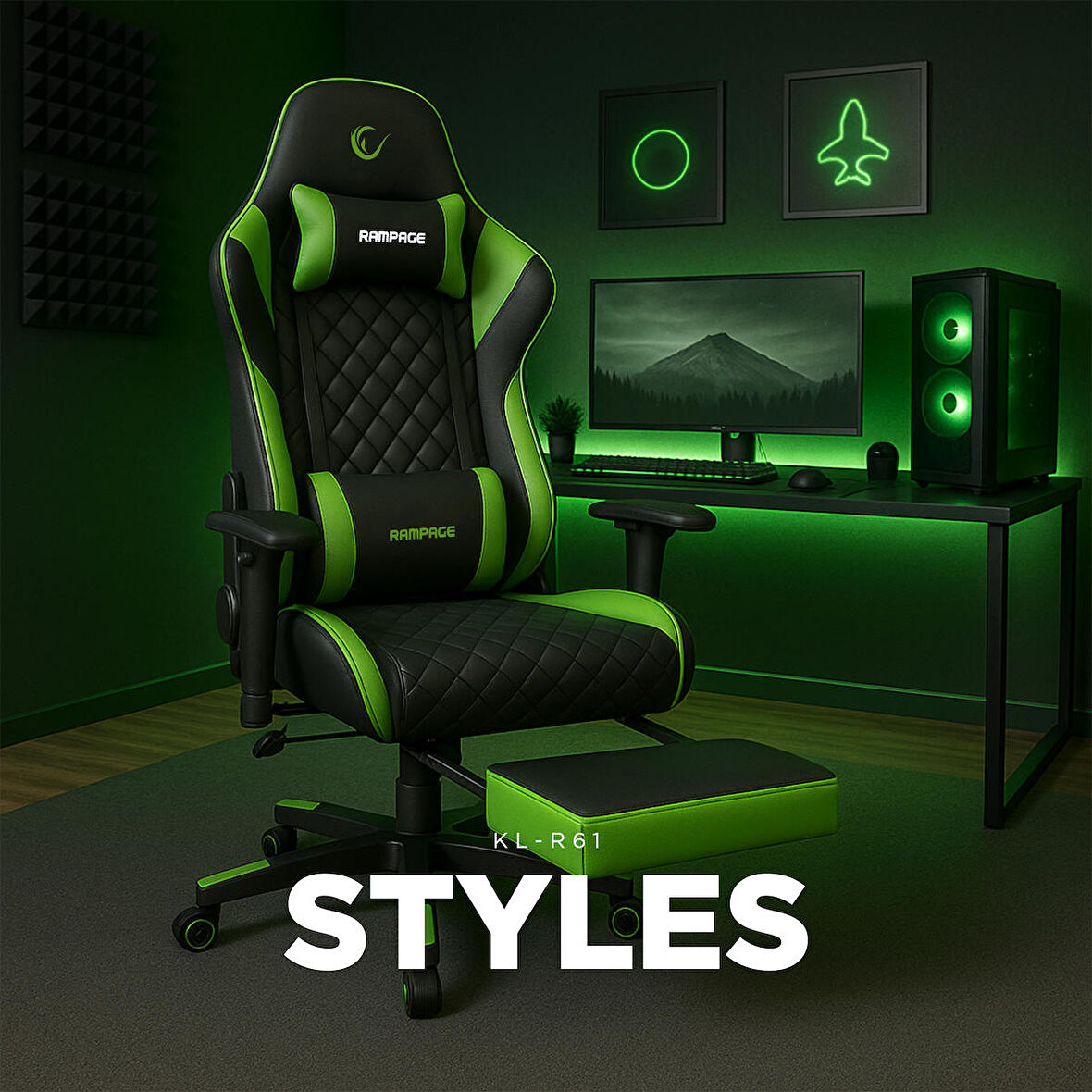 Rampage STYLES KL-R61 Yeşil/Siyah Oyuncu Koltuğu