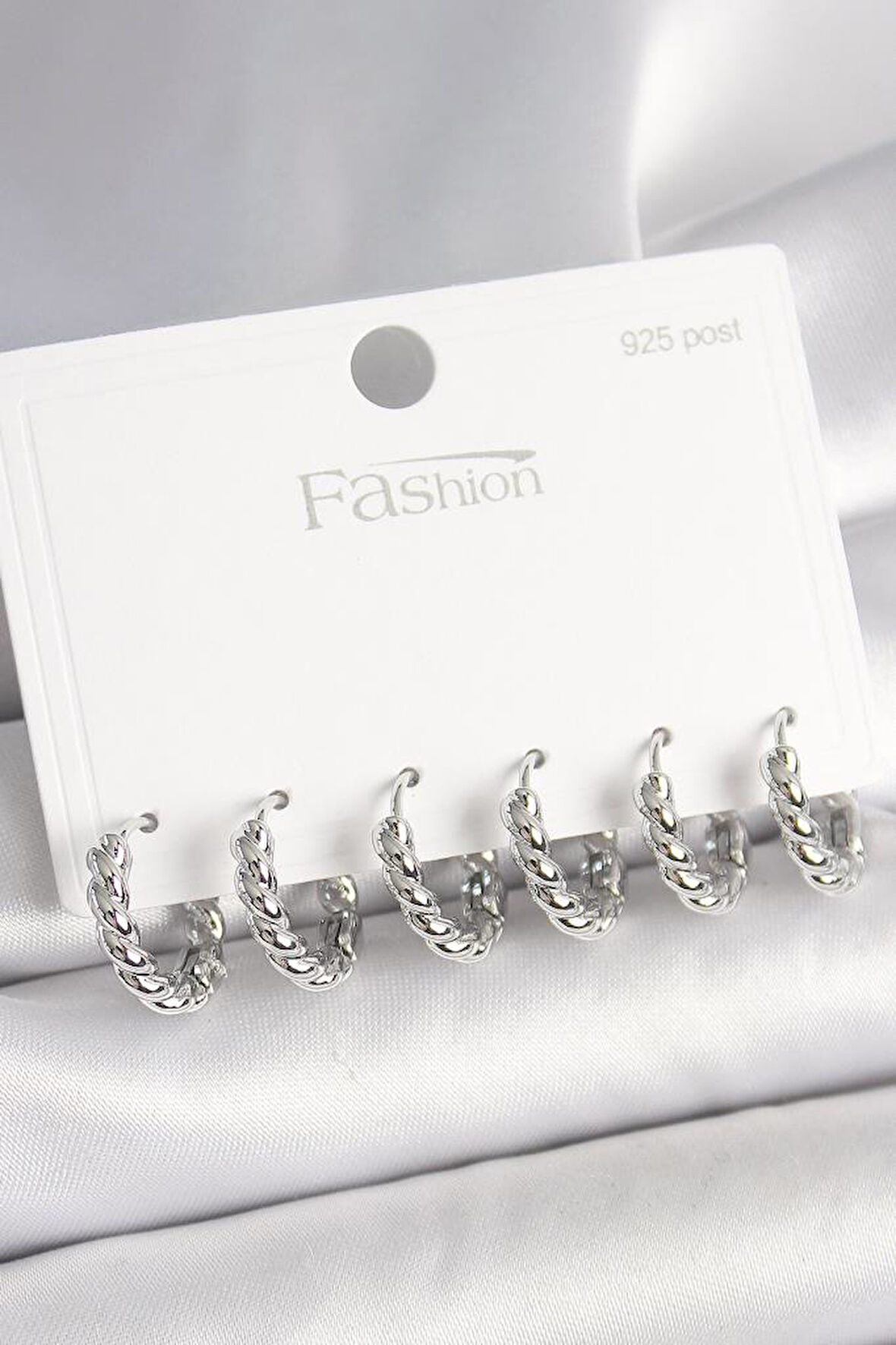 925 Ayar Gümüş Çivi Pirinç Gümüş Renk Sarmal Halka Model Kadın Küpe Seti - BKP10416 (944944)