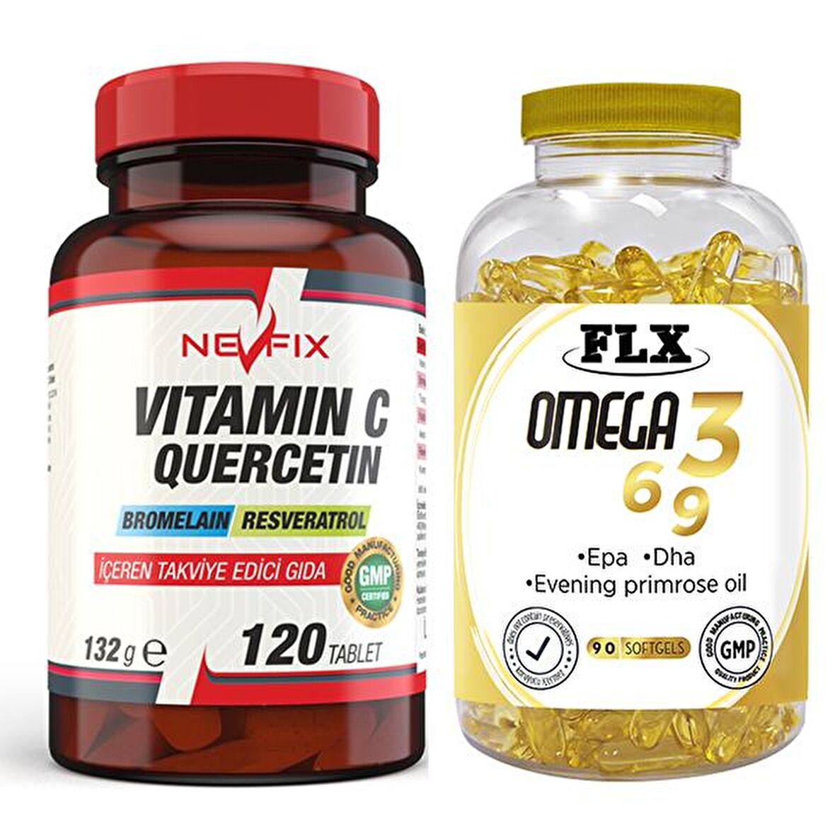 Nevfix Vitamin C Quercetin 120 Tablet & Flx Omega 3-6-9 90 Tablet