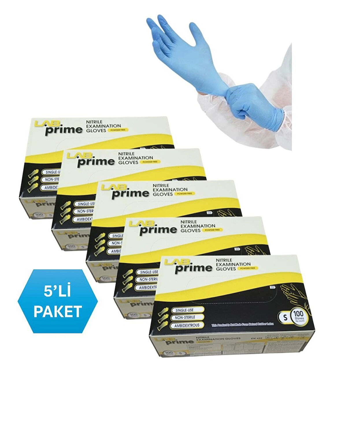 Nitril Eldiven Pudrasız Mavi -- S Beden -- 100'lü paket X 5 Adet