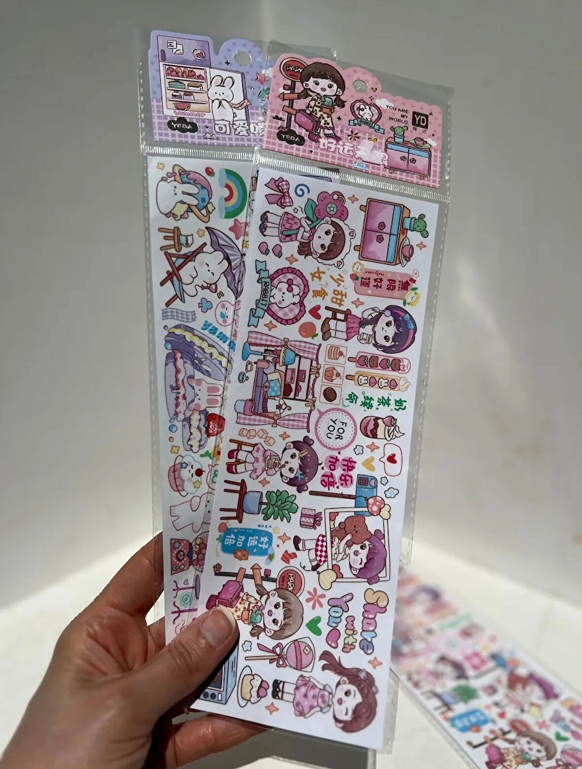 Kore Tarzı Sevimli Çıkartma Seti, Pembe ve Mavi Tonları, Dekoratif Sticker Koleksiyonu 1 Paket