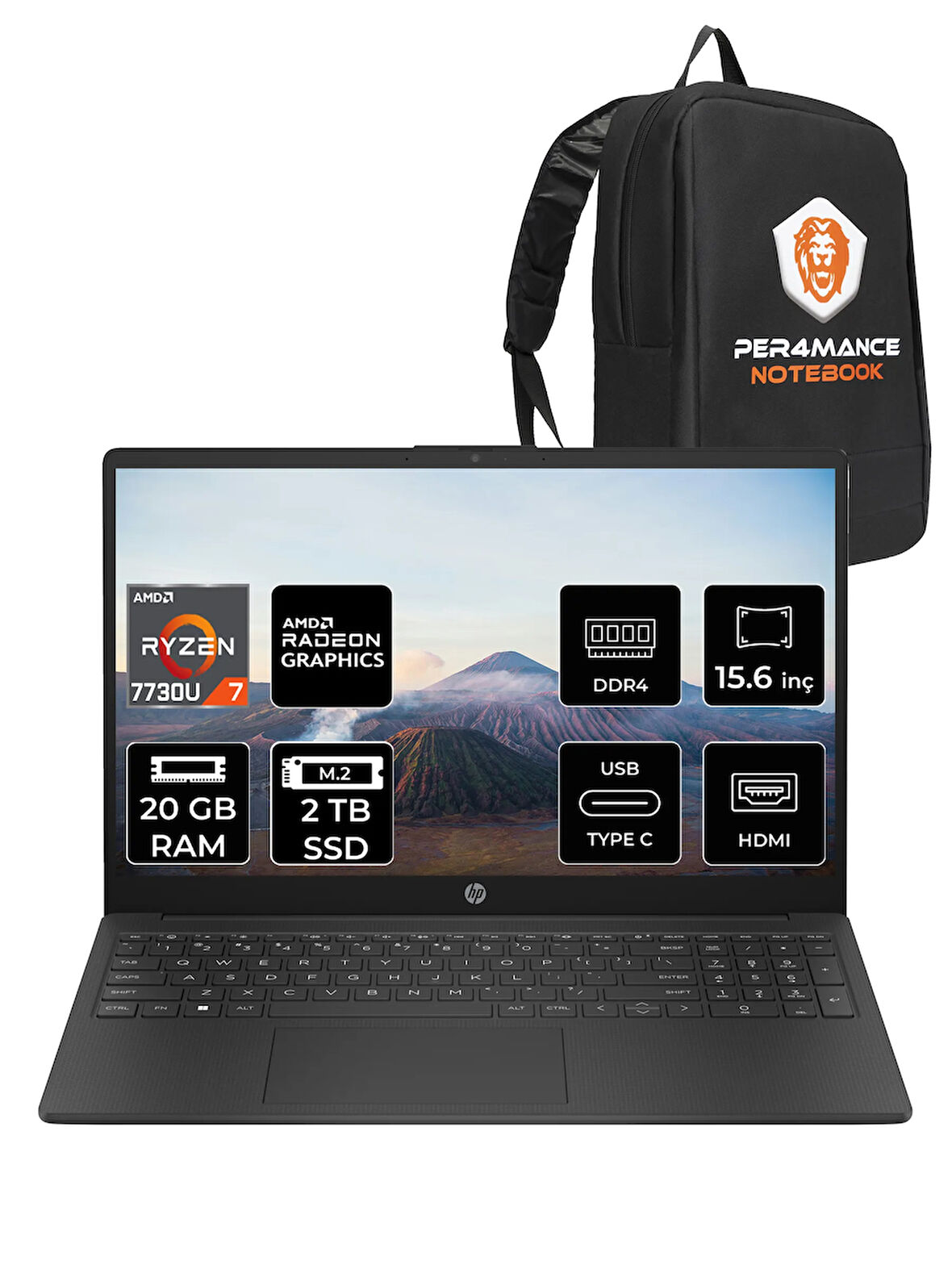HP 15 R7 7730U 20GB 2TB SSD 15.6" FHD FDOS Taşınabilir Bilgisayar & PER4 Çanta