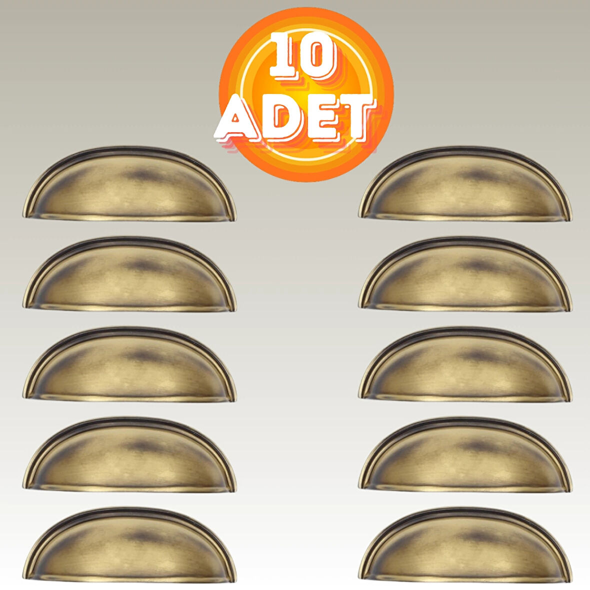 Tas Midye Çanak 64mm Antik Sarı Dolap Çekmece Vestiyer Mobilya Kulpu Metal Kulp ( 10 ADET )