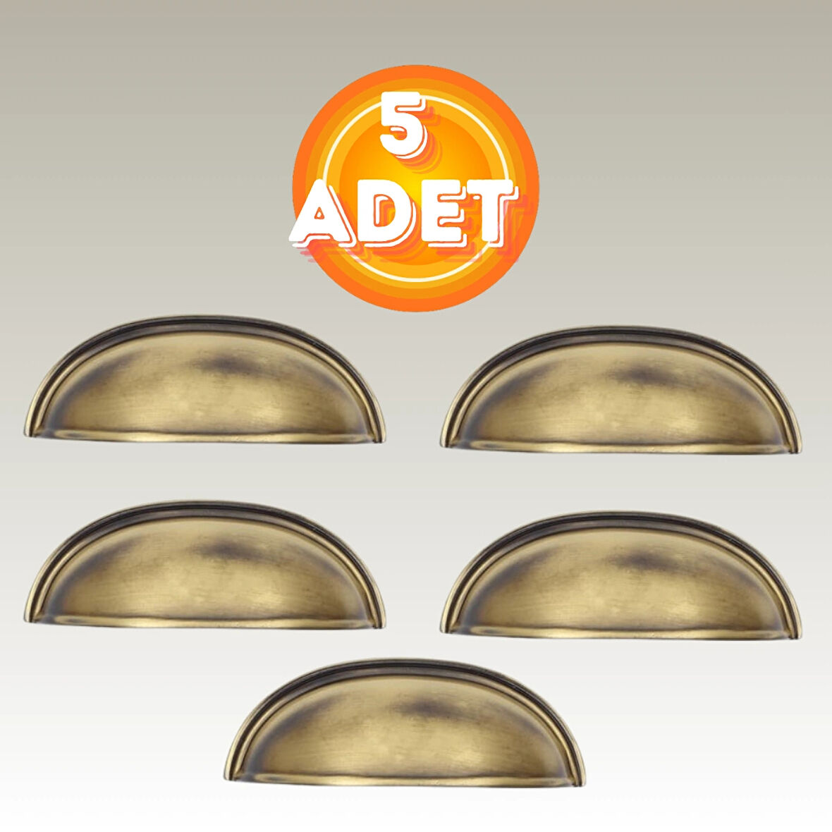 Tas Midye Çanak 64mm Antik Sarı Dolap Çekmece Vestiyer Mobilya Kulpu Metal Kulp ( 5 ADET )