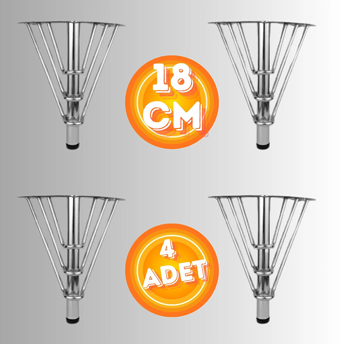 18 CM METAL 3 TELLİ KOLTUK AYAĞI MOBİLYA AYAĞI ÜNİTE AYAĞI KONSOL AYAĞI PUF BERJER AYAĞI (4 ADET)