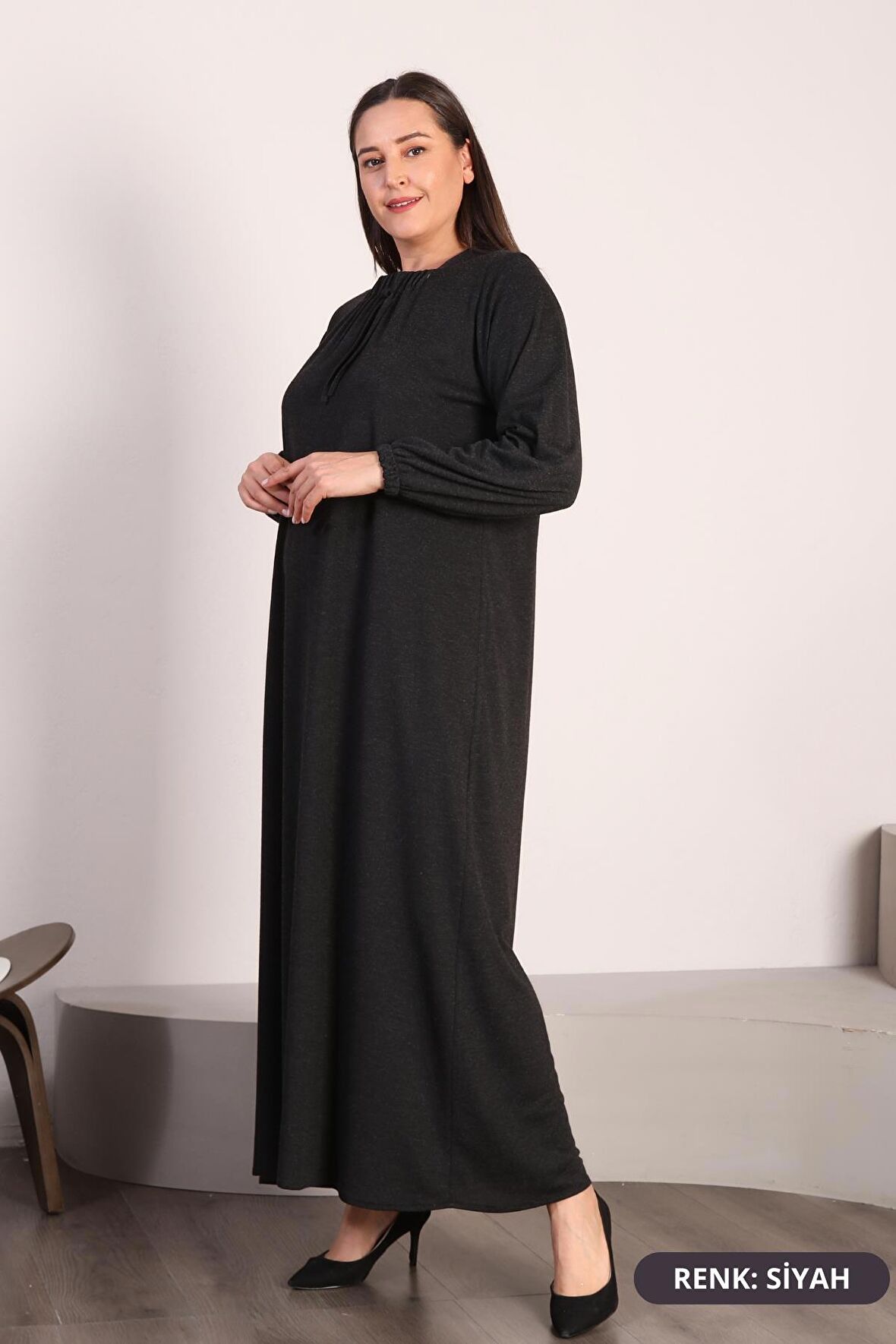 Kadın Tesettur Buyuk Beden Kare Yaka Uzun Elbise