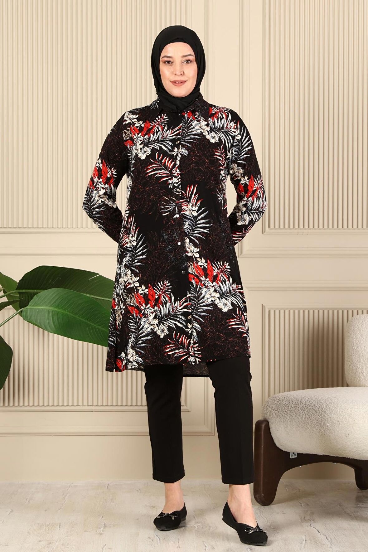 Kadın Tesettur Büyük Beden Uzun Gömlek Tunik 