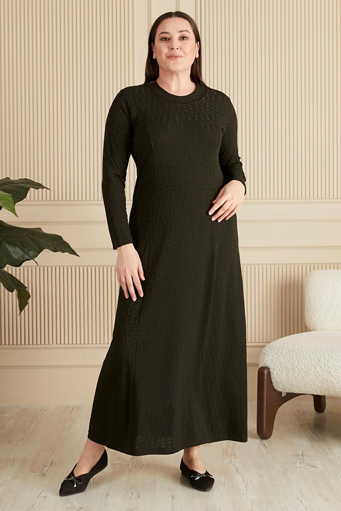 Kadın Büyük Beden Nergis Jakar Tesettür Anne Elbise 