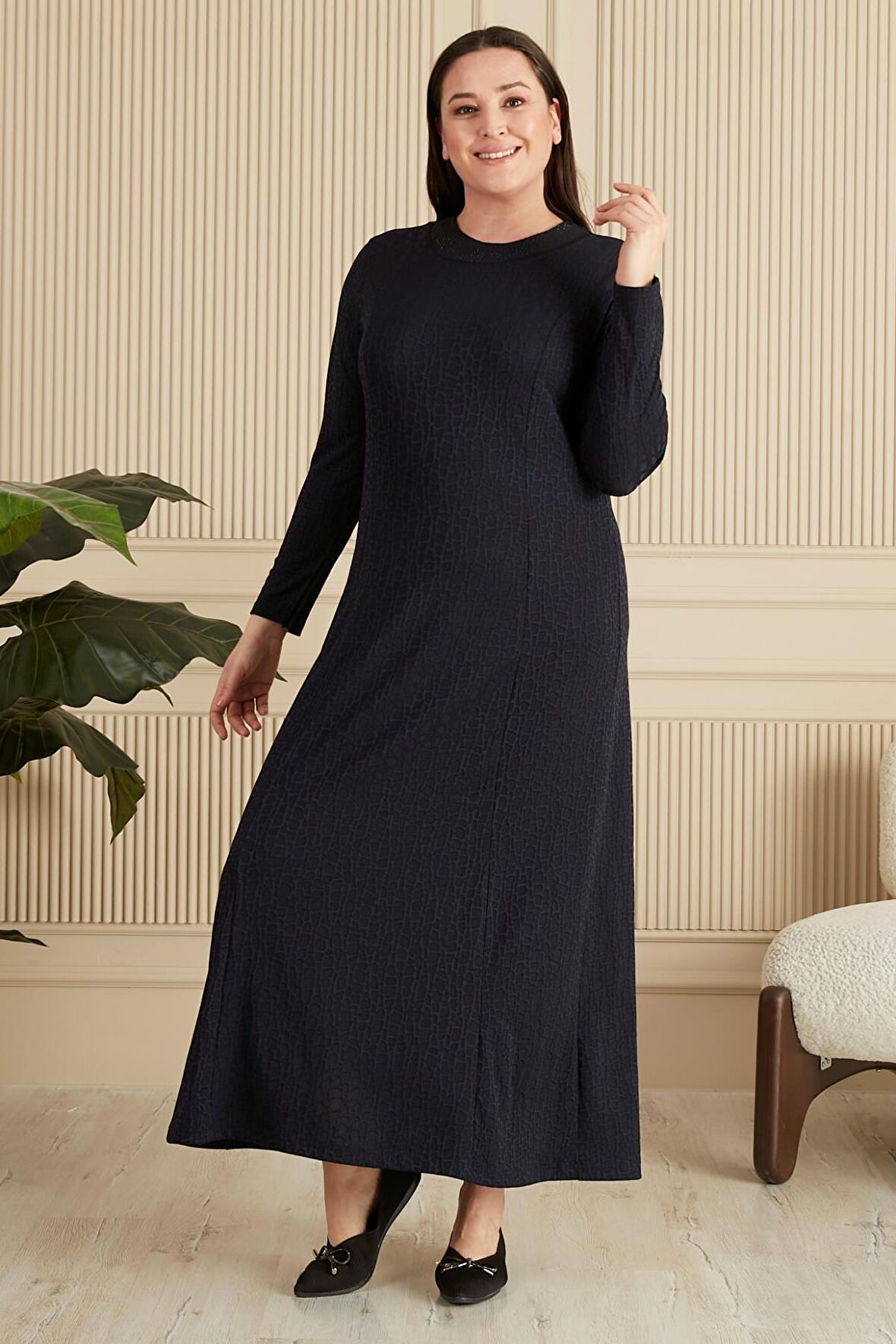 Kadın Büyük Beden Nergis Jakar Tesettür Anne Elbise 