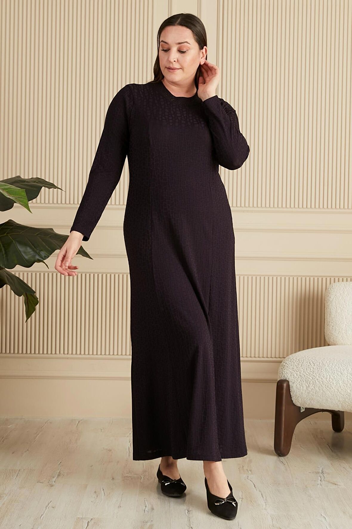 Kadın Büyük Beden Nergis Jakar Tesettür Anne Elbise 