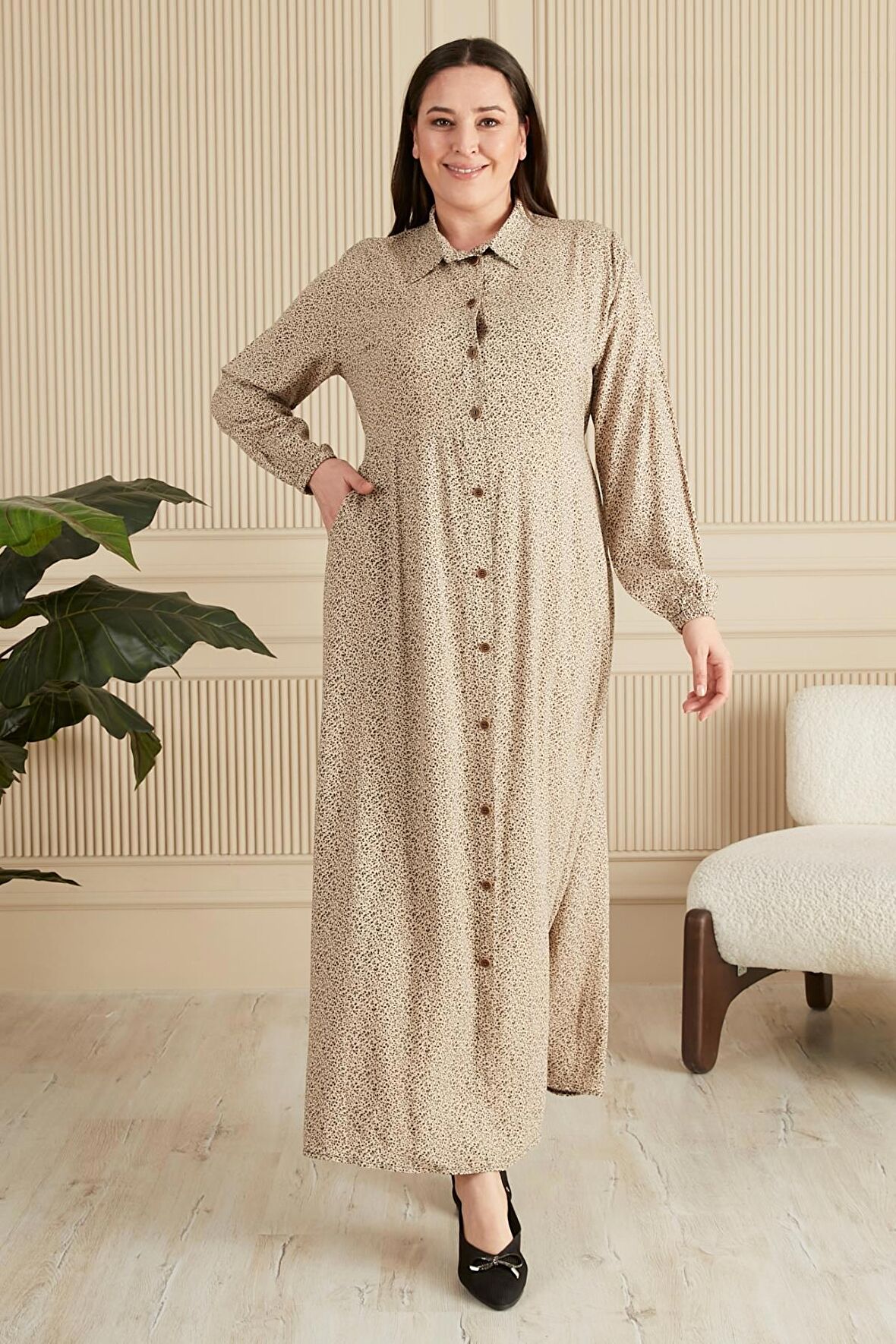 Kadın Buyuk Beden Çıtır Desen Yazlik Tesettur Elbise 