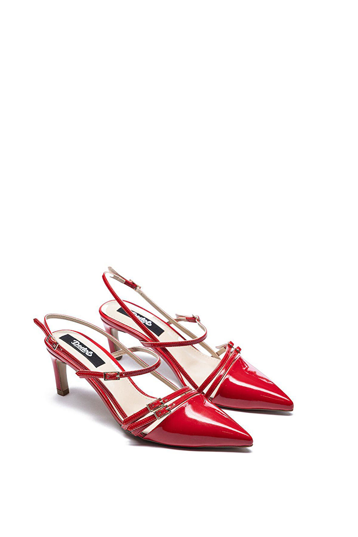 Kadın Kırmızı Rugan Sivri Burun Tokalı Topuklu Ayakkabı 5125