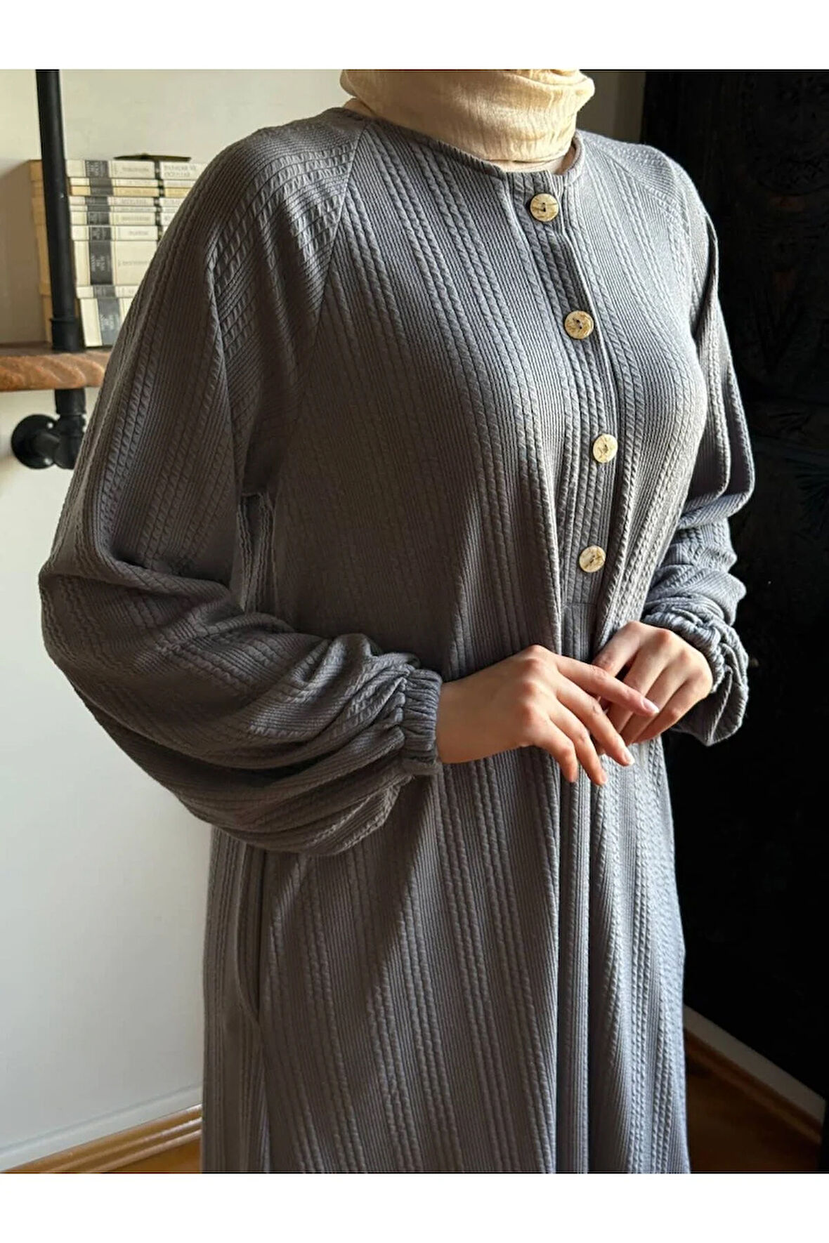 Reglan Kol Yarım Pat Eteği büzgülü Örme Elbise 2416 NAVRA |