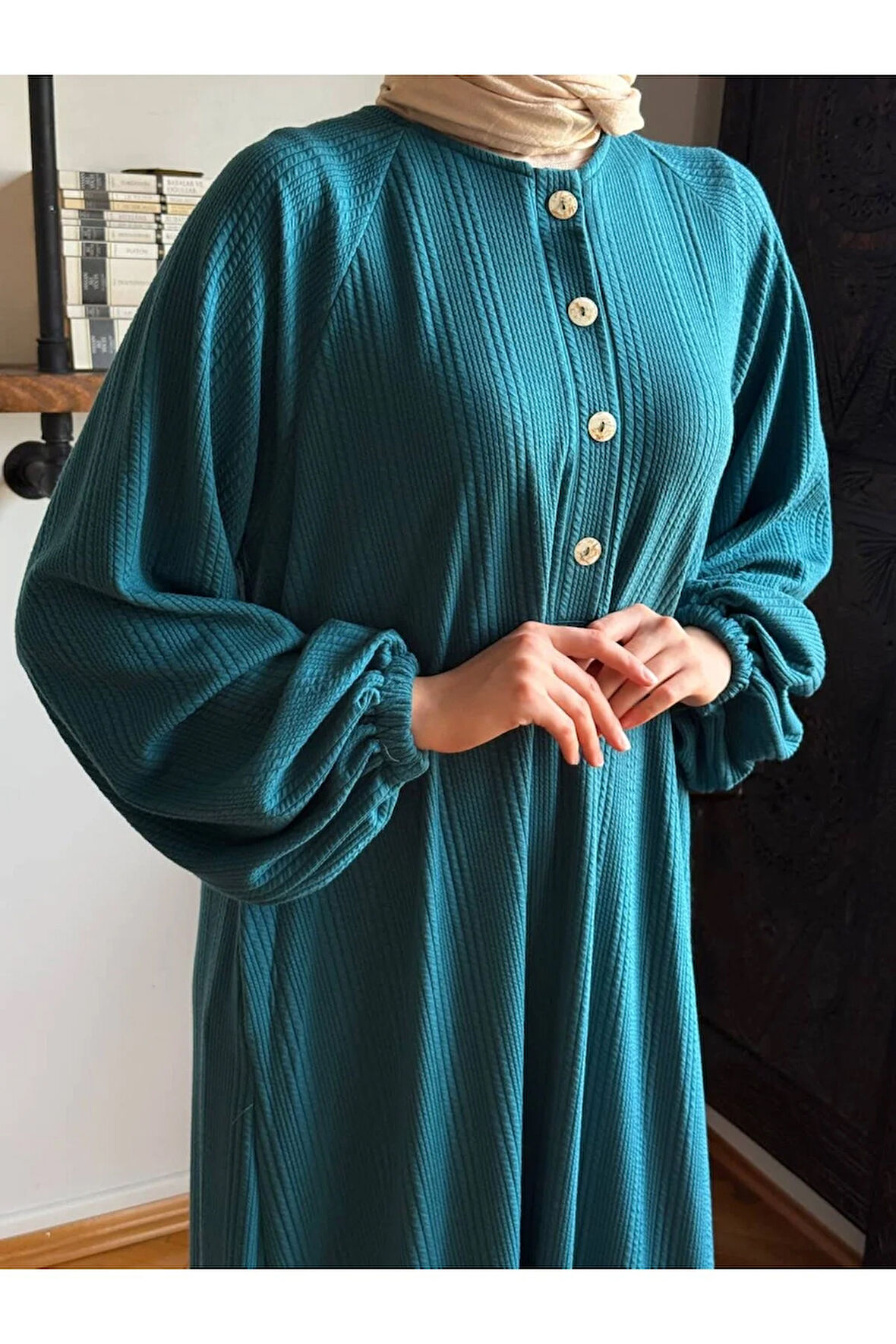 Reglan Kol Yarım Pat Eteği büzgülü Örme Elbise 2416 NAVRA |