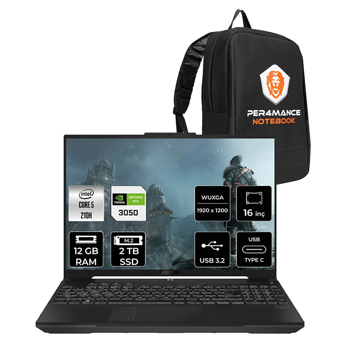 ASUS TUF Gaming F16 Core5 210H 12GB 2TB SSD RTX3050/6GB 16" WUXGA 144Hz FDOS Laptop FX607VJ