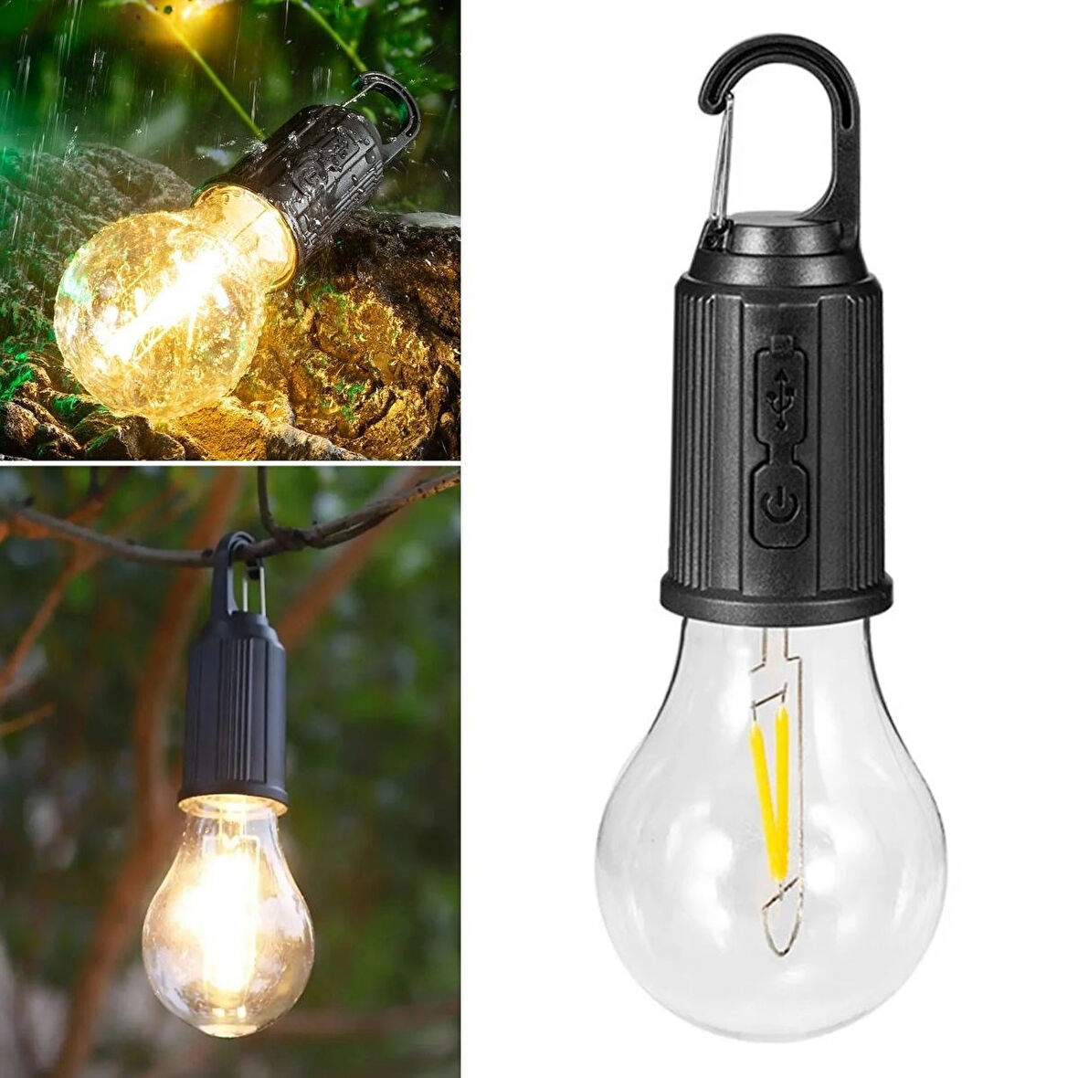 CT-STONES® Şarj Olabilen 3 Farklı Mod LED'li Kendiliğinden Asma Kancalı Kamp,Dış Cephe Lambası