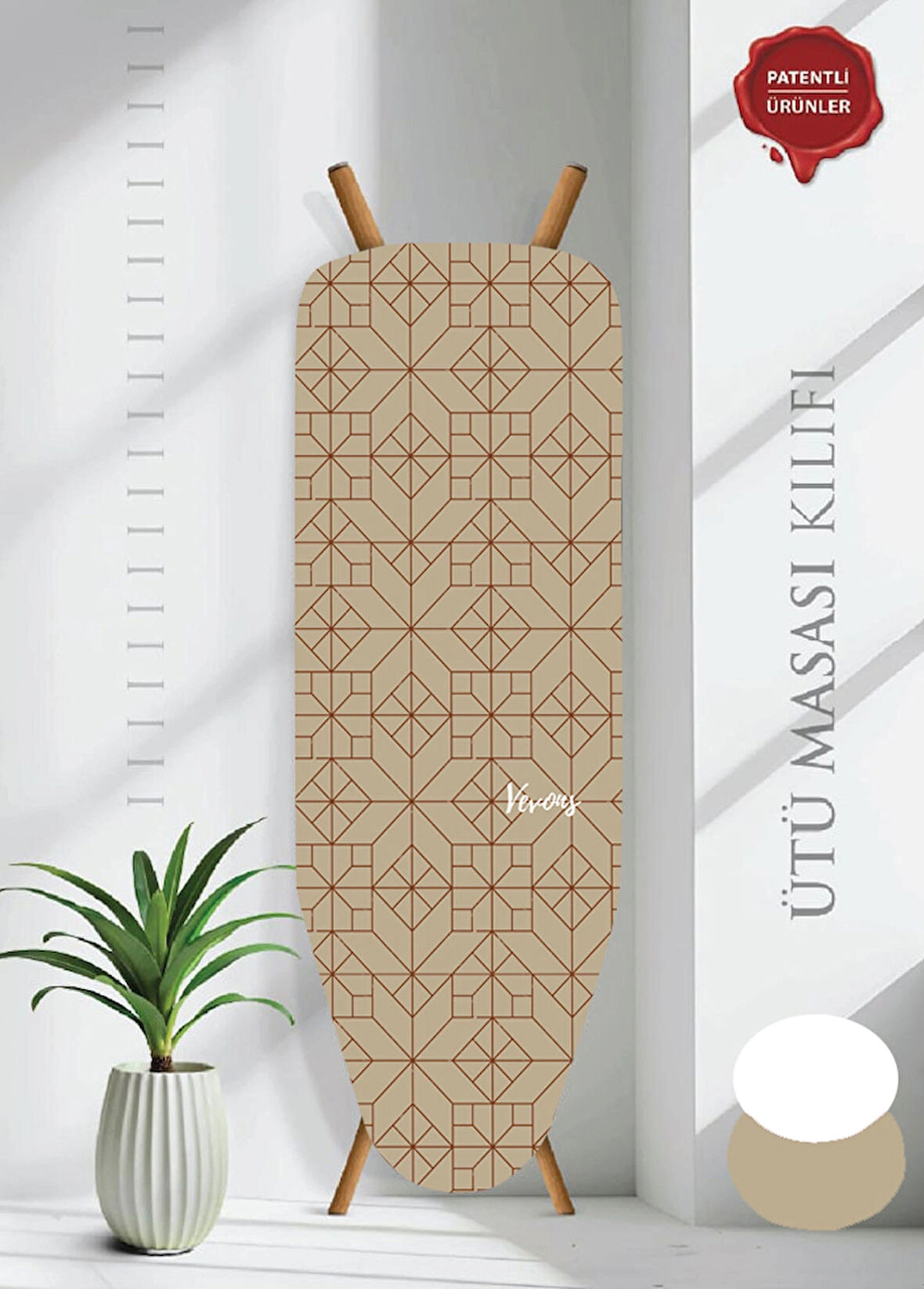 Ütü Masası Kılıfı Bez Örtüsü, Keçeli Taban, 50x140 cm Desenli