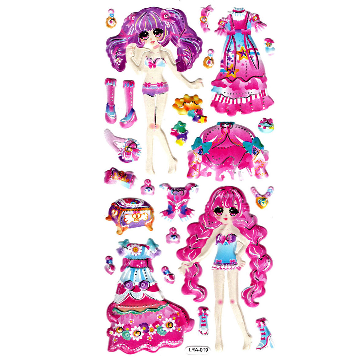 Sticker Kabartmalı Stiker Defter, Planlayıcı Etiket (limlra-019) - 17X9 cm - Kız Giydirme Pembe
