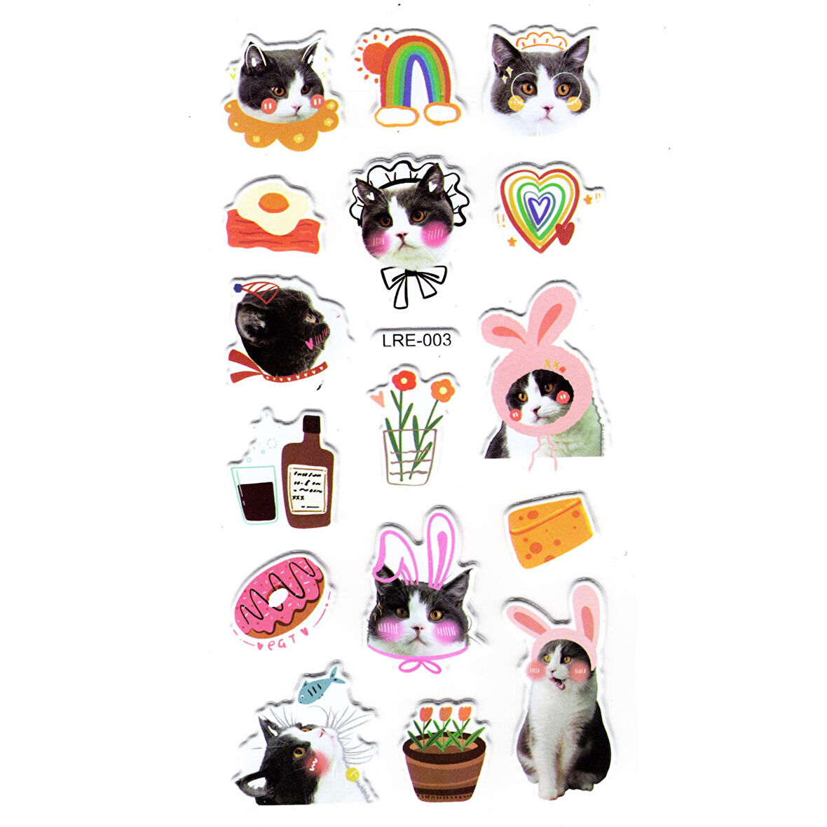 Sticker Kabartmalı Stiker Defter, Planlayıcı Etiket (lre-003) - 17X9 cm - Komik Şapkalı Kedi
