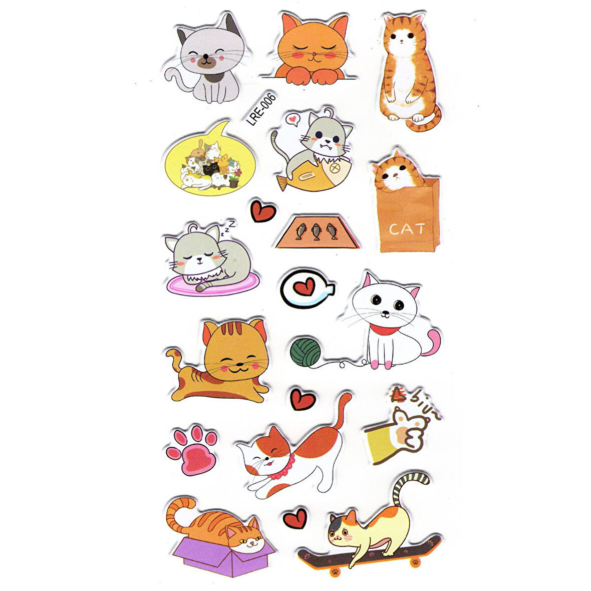 Sticker Kabartmalı Stiker Defter, Planlayıcı Etiket (lre-006) -17X9 cm - Komik Kaykay Kedi
