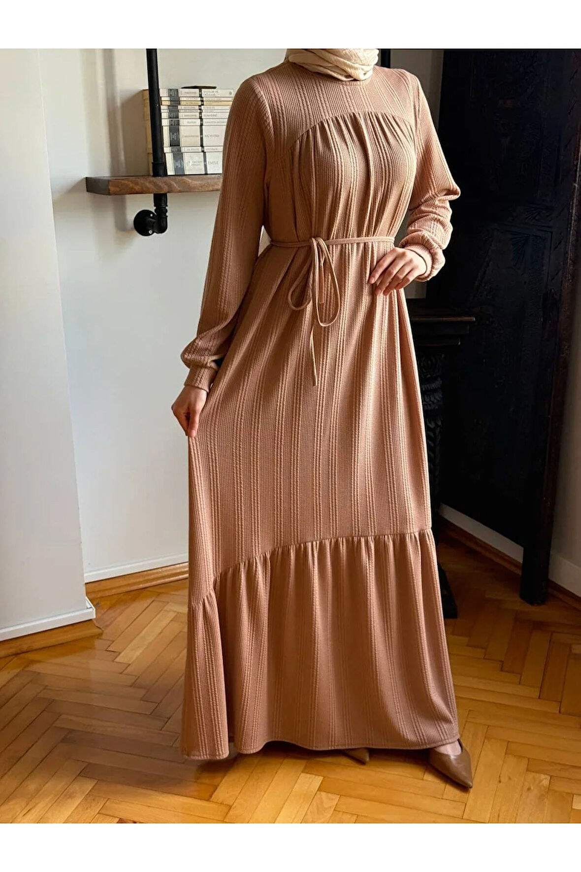 Robadan ve Etekten Büzgülü Örme Elbise 2419 NAVRA |