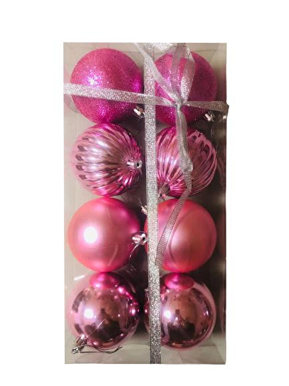 YILBAŞI TOP AĞAÇ SÜSÜ PEMBE 8'Lİ SET PLASTİK 8CM