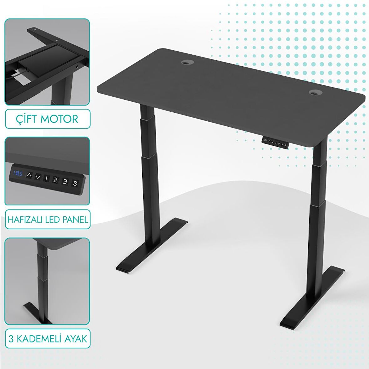 O-Flex Duo Çift Motorlu Elektrikli Yükseklik Ayarlı Masa - 140x70 - Antrasit