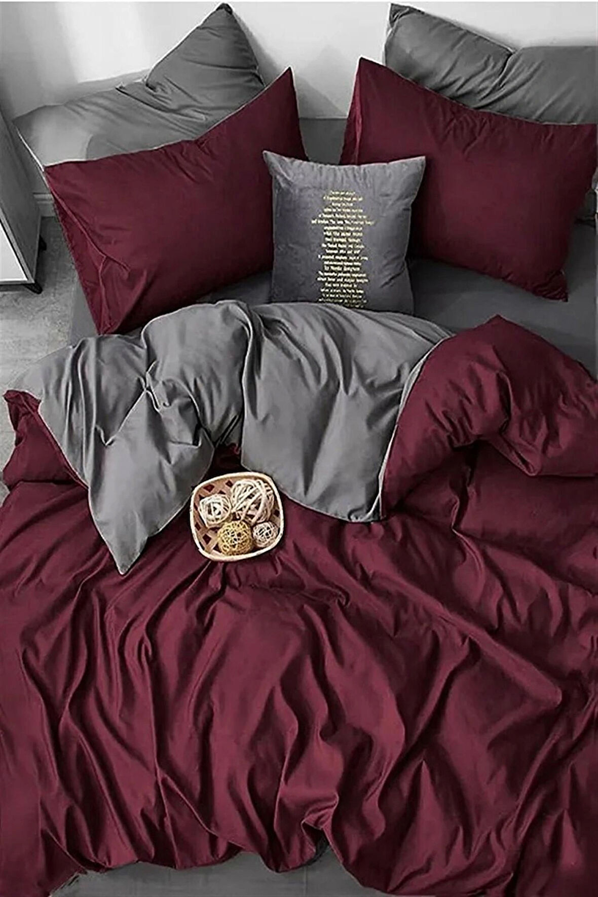 More Home  Çift Kişilik Nevresim Seti + Yastık Kılıfı Borda Antrazit