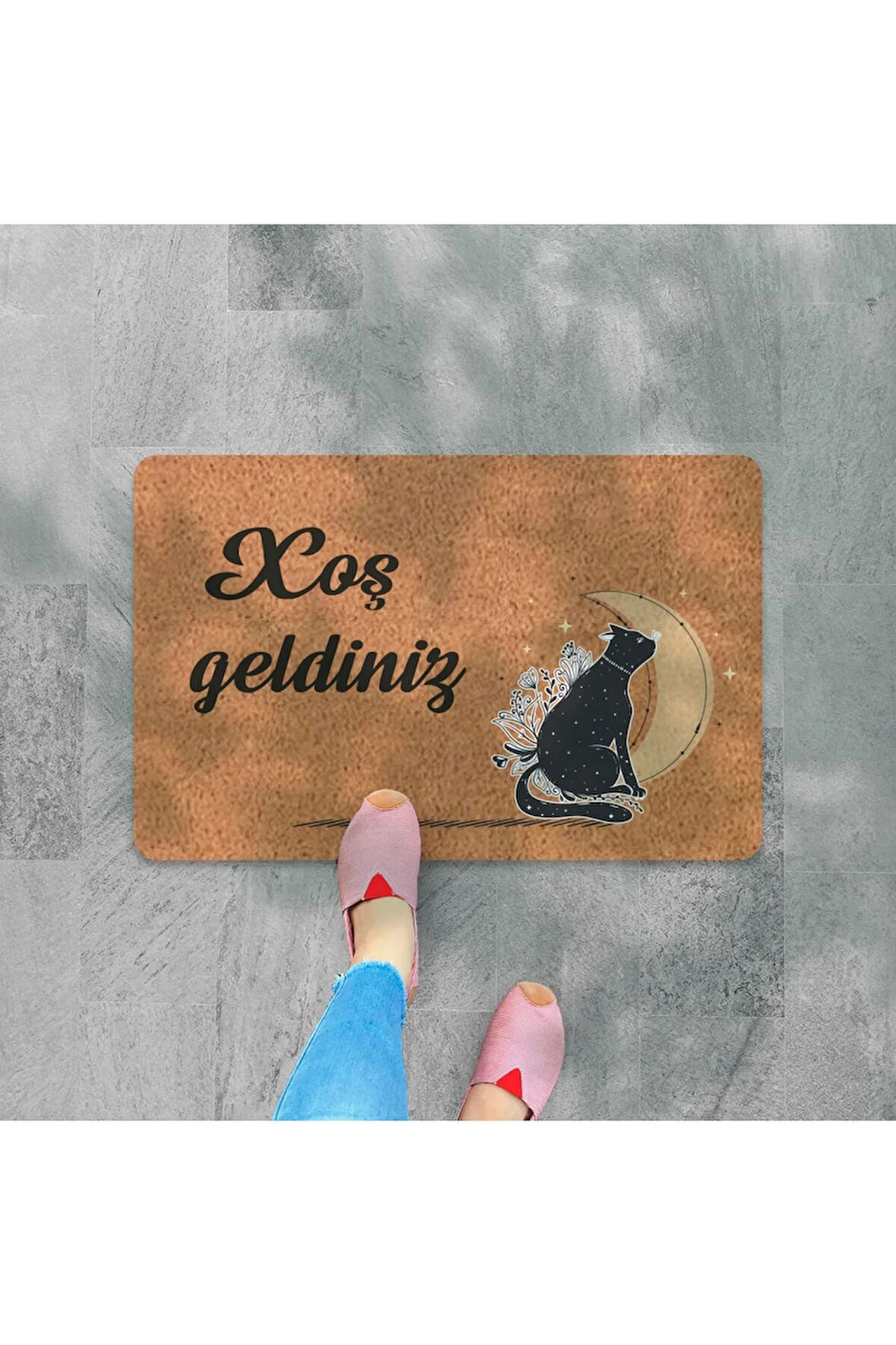 Azerbaycan'a özel Hoş geldiniz (Xoş g?ldiniz) yazılı dijital baskılı kapı önü paspas