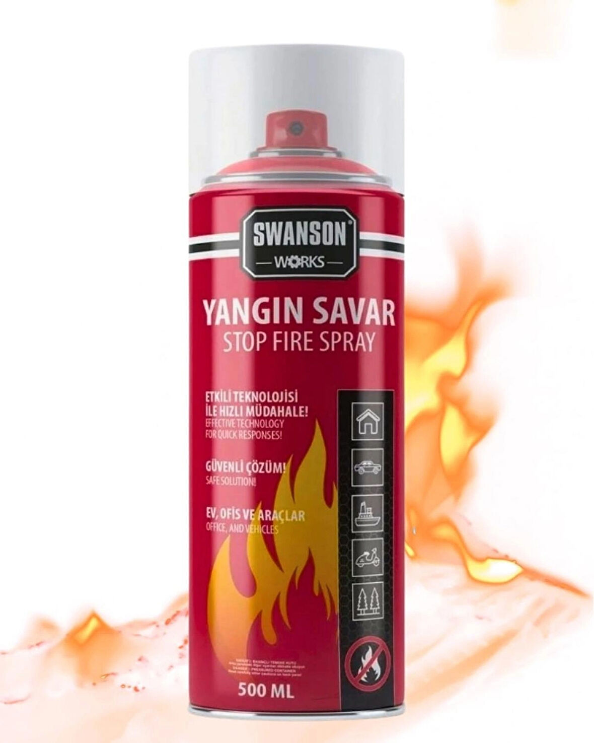 Swanson Works Yangın Savar Sprey 500 ml – Portatif,Hızlı,Etkili,Taşınabilir Yangın Söndürücü Köpük