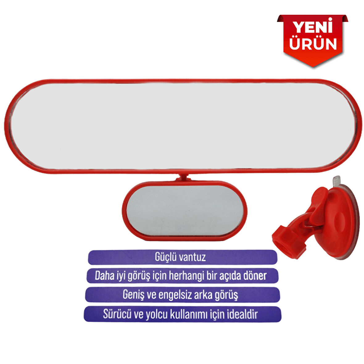 Vantuzlu Ayna, Çift Görüşlü İç İlave Ayna, 27x7 cm