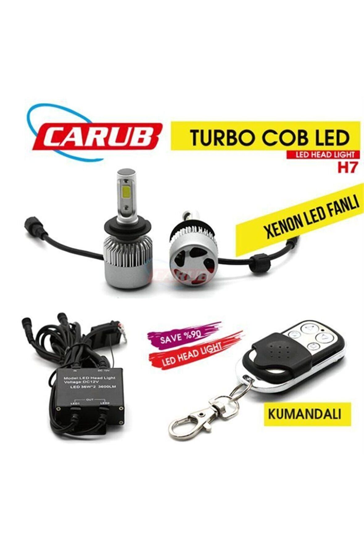 Xenon Led Turbo 12v Fanlı C.o.b H7 Kumandalı