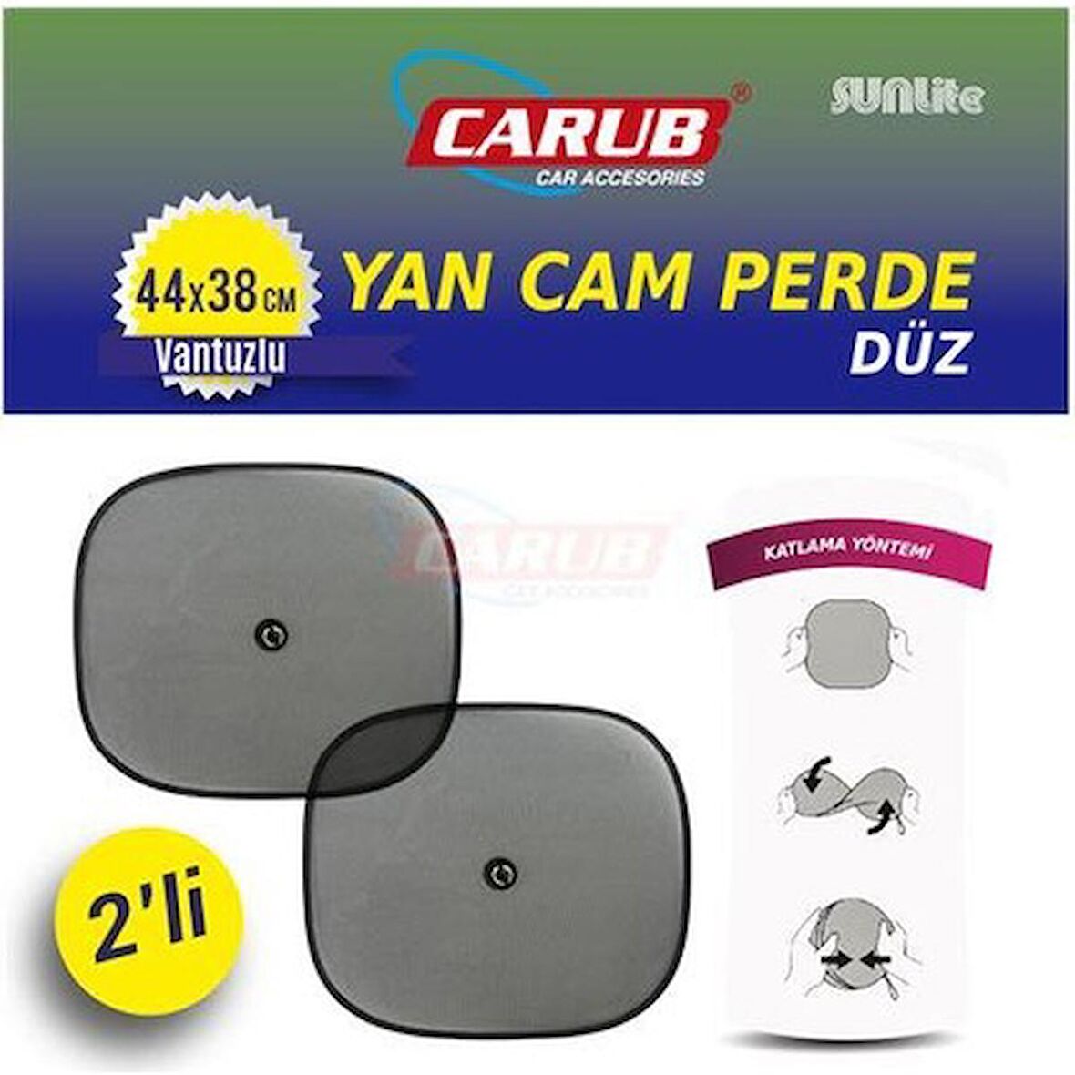 Carub Vantuzlu Yan Cam Perdesi Düz Siyah Cam Güneşliği 2 Adet